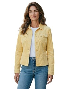 NWT Talbots Jacket Women Size 12 Yellow Button Front Stretch Lightweight